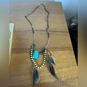Free People funky necklace with feathers